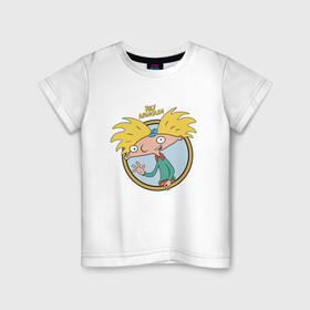 Детская футболка хлопок с принтом Hey Arnold! в Екатеринбурге, 100% хлопок | круглый вырез горловины, полуприлегающий силуэт, длина до линии бедер | arnold | boy | cartoon | nickelodeon | арнольд | мальчик | мультик | никелодион