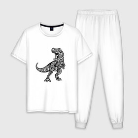 Мужская пижама хлопок с принтом Тираннозавр узор Мандала в Екатеринбурге, 100% хлопок | брюки и футболка прямого кроя, без карманов, на брюках мягкая резинка на поясе и по низу штанин
 | art | ethnic | grunge | mandala | pattern | pop culture | rex | science | t rex | tribal | tyrannosaurus rex | vintage | арт | вензеля | винтаж | гранж | динозавр | наука | паттерн | популярная культура | теропод | ти рекс | тиранозавр | тирекс | хищник |
