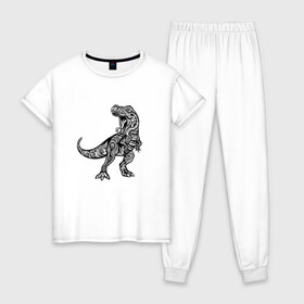 Женская пижама хлопок с принтом Тираннозавр узор Мандала в Екатеринбурге, 100% хлопок | брюки и футболка прямого кроя, без карманов, на брюках мягкая резинка на поясе и по низу штанин | art | ethnic | grunge | mandala | pattern | pop culture | rex | science | t rex | tribal | tyrannosaurus rex | vintage | арт | вензеля | винтаж | гранж | динозавр | наука | паттерн | популярная культура | теропод | ти рекс | тиранозавр | тирекс | хищник |