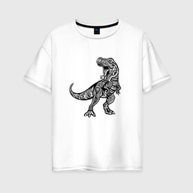 Женская футболка хлопок Oversize с принтом Тираннозавр узор Мандала в Екатеринбурге, 100% хлопок | свободный крой, круглый ворот, спущенный рукав, длина до линии бедер
 | Тематика изображения на принте: art | ethnic | grunge | mandala | pattern | pop culture | rex | science | t rex | tribal | tyrannosaurus rex | vintage | арт | вензеля | винтаж | гранж | динозавр | наука | паттерн | популярная культура | теропод | ти рекс | тиранозавр | тирекс | хищник |