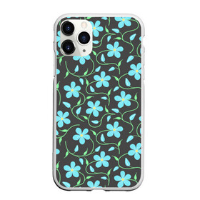Чехол для iPhone 11 Pro матовый с принтом Цветочный узор на темном фоне в Екатеринбурге, Силикон |  | Тематика изображения на принте: бутон | бутоны | голубые цветы | листья | синие цветы | узор | цветок | цветы | цветы на тёмном фоне