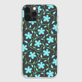 Чехол для iPhone 12 Pro Max с принтом Цветочный узор на темном фоне в Екатеринбурге, Силикон |  | бутон | бутоны | голубые цветы | листья | синие цветы | узор | цветок | цветы | цветы на тёмном фоне