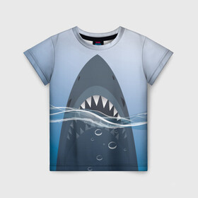 Детская футболка 3D с принтом Акула под водой в Екатеринбурге, 100% гипоаллергенный полиэфир | прямой крой, круглый вырез горловины, длина до линии бедер, чуть спущенное плечо, ткань немного тянется | shark | акула | акулы | жители | клыки | море | морские | океан | рыба