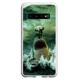 Чехол для Samsung Galaxy S10 с принтом Shark Attack | Акула атакует в Екатеринбурге, Силикон | Область печати: задняя сторона чехла, без боковых панелей | attack | shark | акула | атака | парашютист | челюсти