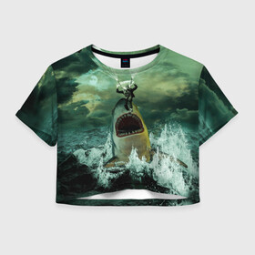 Женская футболка Crop-top 3D с принтом Shark Attack | Акула атакует в Екатеринбурге, 100% полиэстер | круглая горловина, длина футболки до линии талии, рукава с отворотами | attack | shark | акула | атака | парашютист | челюсти