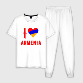 Мужская пижама хлопок с принтом I Love Armenia в Екатеринбурге, 100% хлопок | брюки и футболка прямого кроя, без карманов, на брюках мягкая резинка на поясе и по низу штанин
 | Тематика изображения на принте: armenia | armenya | love | арарат | армения | армяне | армянин | арцах | горы | ереван | кавказ | любовь | народ | саркисян | сердце | ссср | страна | флаг