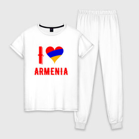 Женская пижама хлопок с принтом I Love Armenia в Екатеринбурге, 100% хлопок | брюки и футболка прямого кроя, без карманов, на брюках мягкая резинка на поясе и по низу штанин | armenia | armenya | love | арарат | армения | армяне | армянин | арцах | горы | ереван | кавказ | любовь | народ | саркисян | сердце | ссср | страна | флаг