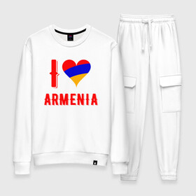 Женский костюм хлопок с принтом I Love Armenia в Екатеринбурге, 100% хлопок | на свитшоте круглая горловина, мягкая резинка по низу. Брюки заужены к низу, на них два вида карманов: два 