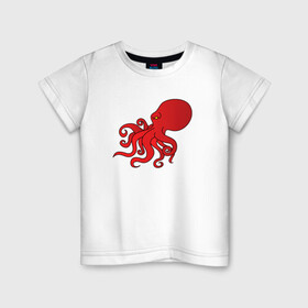 Детская футболка хлопок с принтом Осьминог красный в Екатеринбурге, 100% хлопок | круглый вырез горловины, полуприлегающий силуэт, длина до линии бедер | cute | octopus | милый | морское | осьминог | осьминожка | паттерн | тентакли | щупальца