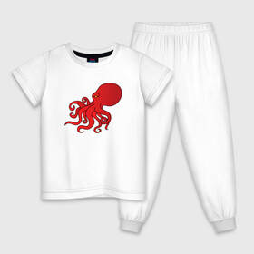 Детская пижама хлопок с принтом Осьминог красный в Екатеринбурге, 100% хлопок |  брюки и футболка прямого кроя, без карманов, на брюках мягкая резинка на поясе и по низу штанин
 | Тематика изображения на принте: cute | octopus | милый | морское | осьминог | осьминожка | паттерн | тентакли | щупальца