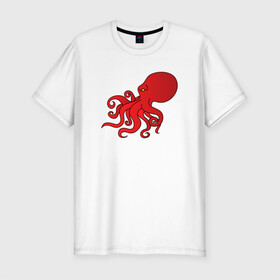 Мужская футболка хлопок Slim с принтом Осьминог красный в Екатеринбурге, 92% хлопок, 8% лайкра | приталенный силуэт, круглый вырез ворота, длина до линии бедра, короткий рукав | cute | octopus | милый | морское | осьминог | осьминожка | паттерн | тентакли | щупальца