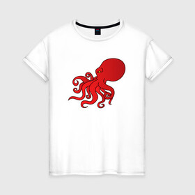 Женская футболка хлопок с принтом Осьминог красный в Екатеринбурге, 100% хлопок | прямой крой, круглый вырез горловины, длина до линии бедер, слегка спущенное плечо | cute | octopus | милый | морское | осьминог | осьминожка | паттерн | тентакли | щупальца