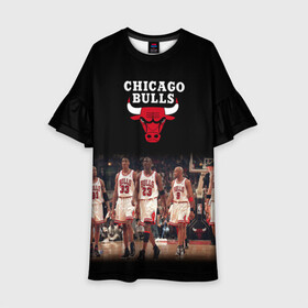 Детское платье 3D с принтом CHICAGO BULLS [3] в Екатеринбурге, 100% полиэстер | прямой силуэт, чуть расширенный к низу. Круглая горловина, на рукавах — воланы | basketball | bulls | chicago | chicago bulls | jordan | nba | баскетбол | джордан | нба | чикаго буллз