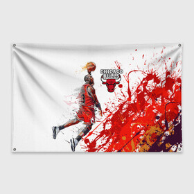 Флаг-баннер с принтом CHICAGO BULLS [9] в Екатеринбурге, 100% полиэстер | размер 67 х 109 см, плотность ткани — 95 г/м2; по краям флага есть четыре люверса для крепления | basketball | bulls | chicago | chicago bulls | jordan | nba | баскетбол | джордан | нба | чикаго буллз