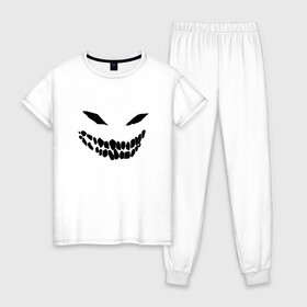 Женская пижама хлопок с принтом Ghost face в Екатеринбурге, 100% хлопок | брюки и футболка прямого кроя, без карманов, на брюках мягкая резинка на поясе и по низу штанин | disturbed | drain | face | ghost | дрейн | монстр | призрак