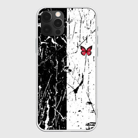 Чехол для iPhone 12 Pro Max с принтом ЧБ ГРАНЖ RED BUTTERFLY (Z) в Екатеринбурге, Силикон |  | abstract | geometry | geometry stripes | grunge | red butterfly | texture | абстракция | бабочка | брызги | геометрические полосы | геометрия | гранж | краска | красная бабочка | потертости | текстура