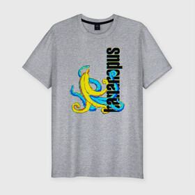 Мужская футболка хлопок Slim с принтом Bananopus в Екатеринбурге, 92% хлопок, 8% лайкра | приталенный силуэт, круглый вырез ворота, длина до линии бедра, короткий рукав | banana | octopus | банан | осьминог
