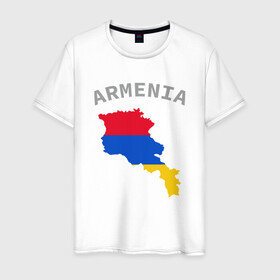 Мужская футболка хлопок с принтом Карта Армении в Екатеринбурге, 100% хлопок | прямой крой, круглый вырез горловины, длина до линии бедер, слегка спущенное плечо. | armenia | armenya | арарат | армения | армяне | армянин | арцах | горы | ереван | кавказ | народ | саркисян | ссср | страна | флаг