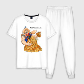 Мужская пижама хлопок с принтом IAMBASHKIR в Екатеринбурге, 100% хлопок | брюки и футболка прямого кроя, без карманов, на брюках мягкая резинка на поясе и по низу штанин
 | башкир | башкирия | башкортостан | халк | чак чак