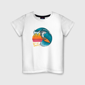 Детская футболка хлопок с принтом Акула серфер в Екатеринбурге, 100% хлопок | круглый вырез горловины, полуприлегающий силуэт, длина до линии бедер | shark | surf | акула | акулы | жители | клыки | море | морские | океан | рыба | серфер