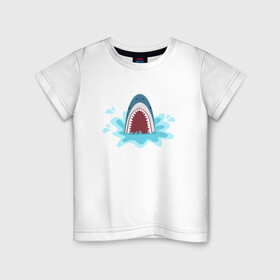 Детская футболка хлопок с принтом Акула из-под воды в Екатеринбурге, 100% хлопок | круглый вырез горловины, полуприлегающий силуэт, длина до линии бедер | Тематика изображения на принте: shark | акула | акулы | жители | клыки | море | морские | океан | рыба