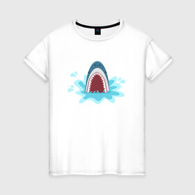 Женская футболка хлопок с принтом Акула из-под воды в Екатеринбурге, 100% хлопок | прямой крой, круглый вырез горловины, длина до линии бедер, слегка спущенное плечо | shark | акула | акулы | жители | клыки | море | морские | океан | рыба