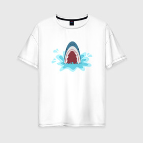 Женская футболка хлопок Oversize с принтом Акула из-под воды в Екатеринбурге, 100% хлопок | свободный крой, круглый ворот, спущенный рукав, длина до линии бедер
 | shark | акула | акулы | жители | клыки | море | морские | океан | рыба