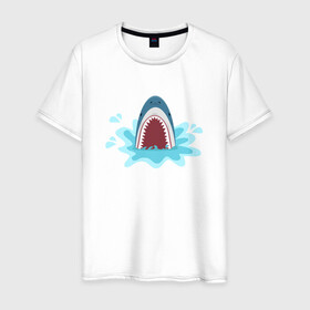 Мужская футболка хлопок с принтом Акула из-под воды в Екатеринбурге, 100% хлопок | прямой крой, круглый вырез горловины, длина до линии бедер, слегка спущенное плечо. | shark | акула | акулы | жители | клыки | море | морские | океан | рыба