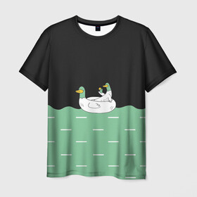Мужская футболка 3D с принтом Уточки в Екатеринбурге, 100% полиэфир | прямой крой, круглый вырез горловины, длина до линии бедер | Тематика изображения на принте: gussi | гуси | день рождения | детям | подарок | прикольные животные | смешное животное | утки