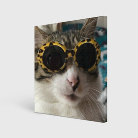 Холст квадратный с принтом Мем про кота в Екатеринбурге, 100% ПВХ |  | в очках | киса селфи | кот | мем | милый | прикол