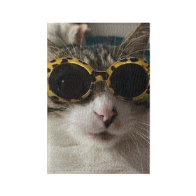 Обложка для паспорта матовая кожа с принтом Мем про кота в Екатеринбурге, натуральная матовая кожа | размер 19,3 х 13,7 см; прозрачные пластиковые крепления | Тематика изображения на принте: в очках | киса селфи | кот | мем | милый | прикол