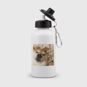 Бутылка спортивная с принтом Мем про собак в Екатеринбурге, металл | емкость — 500 мл, в комплекте две пластиковые крышки и карабин для крепления | белый | игрушки мягкие | мем | милый | прикол | сиба ину | собака