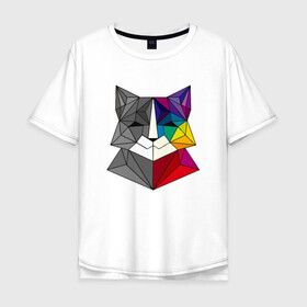 Мужская футболка хлопок Oversize с принтом Color Cat в Екатеринбурге, 100% хлопок | свободный крой, круглый ворот, “спинка” длиннее передней части | animal | cat | cute | kitty | meow | друг | животные | киска | китти | кот | котенок | котик | котэ | кошечка | кошка | милый | мур | мяу | питомец
