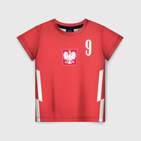 Детская футболка 3D с принтом Lewandowski Poland 9 в Екатеринбурге, 100% гипоаллергенный полиэфир | прямой крой, круглый вырез горловины, длина до линии бедер, чуть спущенное плечо, ткань немного тянется | football | польша | польша футбол | футбол | футбольный клуб | футбольшый клуб польши