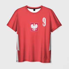 Мужская футболка 3D с принтом Lewandowski Poland 9 в Екатеринбурге, 100% полиэфир | прямой крой, круглый вырез горловины, длина до линии бедер | Тематика изображения на принте: football | польша | польша футбол | футбол | футбольный клуб | футбольшый клуб польши