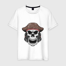 Мужская футболка хлопок с принтом Череп пирата в Екатеринбурге, 100% хлопок | прямой крой, круглый вырез горловины, длина до линии бедер, слегка спущенное плечо. | captain | pirate | skull | капитан | пират | череп | штурвал
