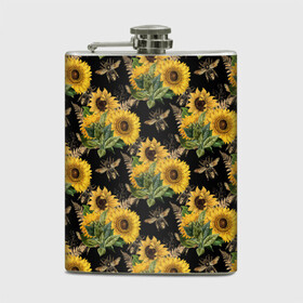 Фляга с принтом Fashion Sunflowers and bees в Екатеринбурге, металлический корпус | емкость 0,22 л, размер 125 х 94 мм. Виниловая наклейка запечатывается полностью | black | fashion | flowers | flowers lovers | sunflower | sunflowers | букет подсолнухов | весенние подсолнухи | жёлтые подсолнухи | летние подсолнухи | летние цветы | насекомые | подсолнечник | подсолнухи