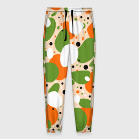 Мужские брюки 3D с принтом Пятна и точки в Екатеринбурге, 100% полиэстер | манжеты по низу, эластичный пояс регулируется шнурком, по бокам два кармана без застежек, внутренняя часть кармана из мелкой сетки | зеленый | оранжевый | пятна | точки