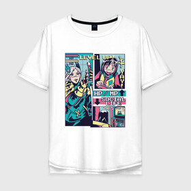 Мужская футболка хлопок Oversize с принтом Vaporwave Anime Level UP в Екатеринбурге, 100% хлопок | свободный крой, круглый ворот, “спинка” длиннее передней части | art | hp mp | japan | japanese | landscape | social life | tokyo | арт | вапорвейв | девочка из манги | здоровье | комиксы | компьютер | мана | манга | паровая волна | персонаж аниме | приставка | рисунок в стиле аниме