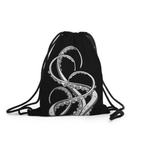 Рюкзак-мешок 3D с принтом Octopus Black and White в Екатеринбурге, 100% полиэстер | плотность ткани — 200 г/м2, размер — 35 х 45 см; лямки — толстые шнурки, застежка на шнуровке, без карманов и подкладки | fish | kraken | ocean spirit | octopus | sea | summer | вода | водный мир | животные | зверь | кальмар | кракен | лето | монстр | море | морская живность | морские обитатели | осьминог | отпуск | рыба | черно белый | чуд