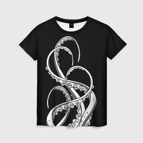 Женская футболка 3D с принтом Octopus Black and White в Екатеринбурге, 100% полиэфир ( синтетическое хлопкоподобное полотно) | прямой крой, круглый вырез горловины, длина до линии бедер | fish | kraken | ocean spirit | octopus | sea | summer | вода | водный мир | животные | зверь | кальмар | кракен | лето | монстр | море | морская живность | морские обитатели | осьминог | отпуск | рыба | черно белый | чуд