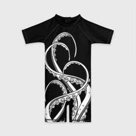 Детский купальный костюм 3D с принтом Octopus Black and White в Екатеринбурге, Полиэстер 85%, Спандекс 15% | застежка на молнии на спине | Тематика изображения на принте: fish | kraken | ocean spirit | octopus | sea | summer | вода | водный мир | животные | зверь | кальмар | кракен | лето | монстр | море | морская живность | морские обитатели | осьминог | отпуск | рыба | черно белый | чуд