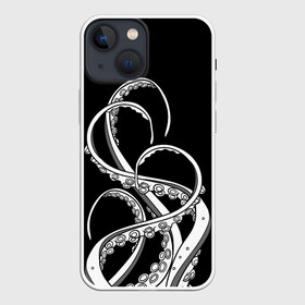 Чехол для iPhone 13 mini с принтом Octopus Black and White в Екатеринбурге,  |  | fish | kraken | ocean spirit | octopus | sea | summer | вода | водный мир | животные | зверь | кальмар | кракен | лето | монстр | море | морская живность | морские обитатели | осьминог | отпуск | рыба | черно белый | чуд