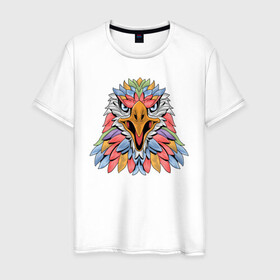 Мужская футболка хлопок с принтом Радужный орёл в Екатеринбурге, 100% хлопок | прямой крой, круглый вырез горловины, длина до линии бедер, слегка спущенное плечо. | birds | eagle | звери | орел | птицы