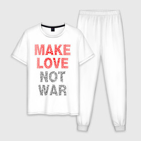 Мужская пижама хлопок с принтом MAKE LOVE NOT WAR в Екатеринбурге, 100% хлопок | брюки и футболка прямого кроя, без карманов, на брюках мягкая резинка на поясе и по низу штанин
 | Тематика изображения на принте: love | make | peace | text | war | word | война | любовь | мир | надписи | оружие | популярные | сердце | текст | хиппи