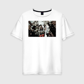 Женская футболка хлопок Oversize с принтом Five Finger Death Punch в Екатеринбурге, 100% хлопок | свободный крой, круглый ворот, спущенный рукав, длина до линии бедер
 | groove metal | group | rock | грув металл | группа | рок