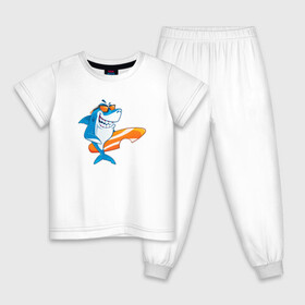 Детская пижама хлопок с принтом Акула серфер в Екатеринбурге, 100% хлопок |  брюки и футболка прямого кроя, без карманов, на брюках мягкая резинка на поясе и по низу штанин
 | shark | акула | акулы | жители | клыки | море | морские | океан | рыба