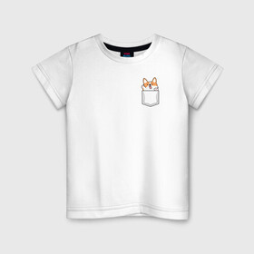 Детская футболка хлопок с принтом Корги в кармашке в Екатеринбурге, 100% хлопок | круглый вырез горловины, полуприлегающий силуэт, длина до линии бедер | вельш корги | звери | корги | собаки