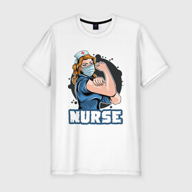 Мужская футболка хлопок Slim с принтом Медсестра в Екатеринбурге, 92% хлопок, 8% лайкра | приталенный силуэт, круглый вырез ворота, длина до линии бедра, короткий рукав | covid | больница | вирус | медик | медсестра