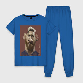 Женская пижама хлопок с принтом Messi в Екатеринбурге, 100% хлопок | брюки и футболка прямого кроя, без карманов, на брюках мягкая резинка на поясе и по низу штанин | barcelona | football | forward | messi | star | барселона | звезда | месси | нападающий | футбол